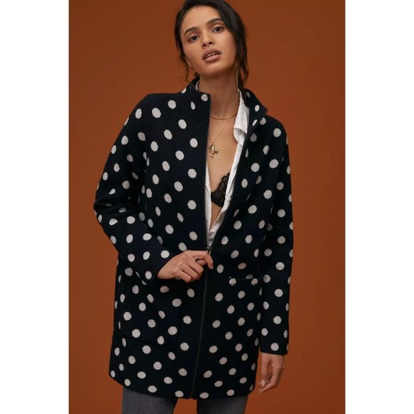 Anthropologie Field Flower Polka Dot Zip Up Wool Sweater Coat Size XS Petite